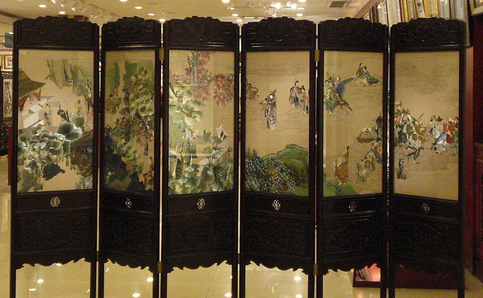 An embroidered screen in Suzhou, archival photograph